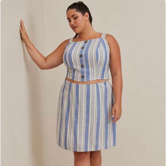 Torrid Linen-Blend Smocked Button Front Striped Tank Top Women's Size 1 (1X) - Picture 2 of 8